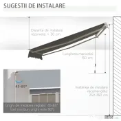 Outsunny Copertină Rulou Manuală pentru Uși și Ferestre, din Aluminiu și Poliester Anti-UV, 295x245cm, Gri | Aosom Romania 