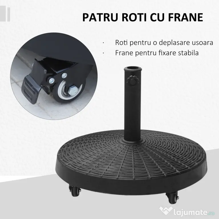 Outsunny Bază Rezistentă pentru Umbrele de Soare, Rășină și Oțel, Compatibilă cu Stâlpi 38-48mm, Ø52x41cm, Negru | Aosom Romania