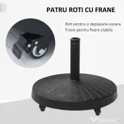 Outsunny Bază Rezistentă pentru Umbrele de Soare, Rășină și Oțel, Compatibilă cu Stâlpi 38-48mm, Ø52x41cm, Negru | Aosom Romania