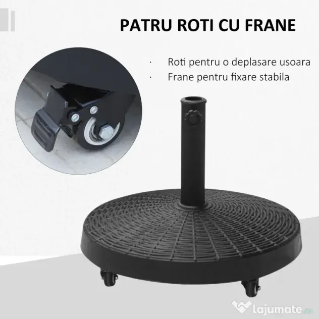 Outsunny Bază Rezistentă pentru Umbrele de Soare, Rășină și Oțel, Compatibilă cu Stâlpi 38-48mm, Ø52x41cm, Negru | Aosom Romania