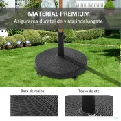 Outsunny Bază Rezistentă pentru Umbrele de Soare, Rășină și Oțel, Compatibilă cu Stâlpi 38-48mm, Ø52x41cm, Negru | Aosom Romania