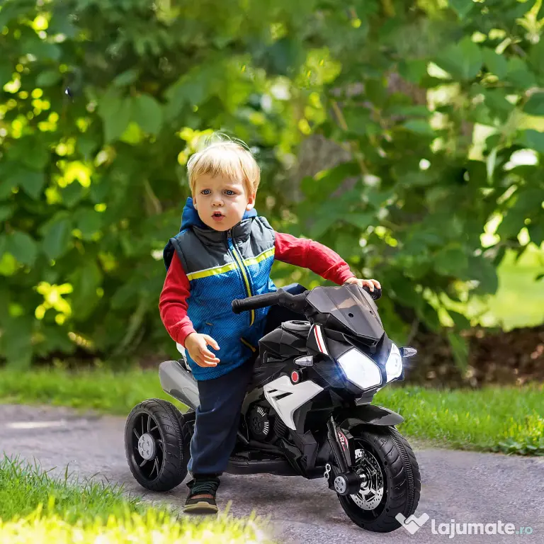 HOMCOM Motocicletă Electrică pentru Copii 3-6 Ani, Max 25 kg, 6V, Viteză 3km/h, Design Sportiv, Negru | Aosom Romania