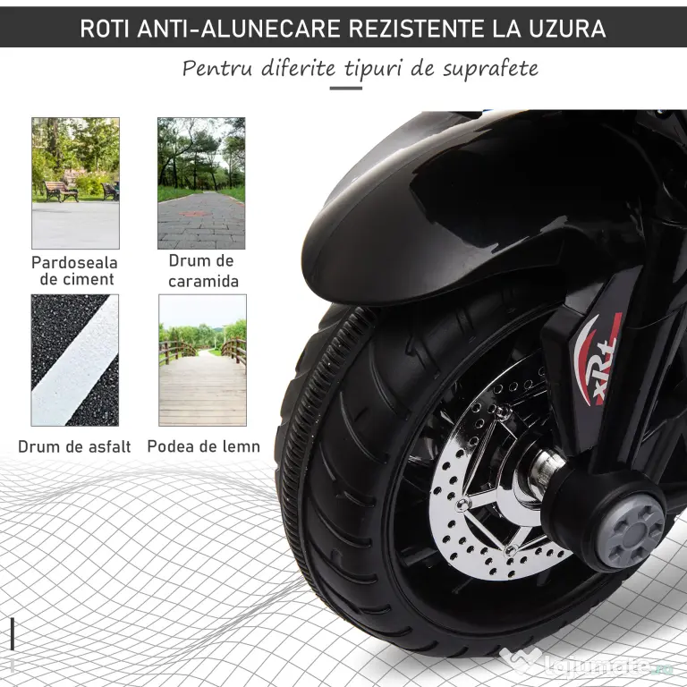 HOMCOM Motocicletă Electrică pentru Copii 3-6 Ani, Max 25 kg, 6V, Viteză 3km/h, Design Sportiv, Negru | Aosom Romania
