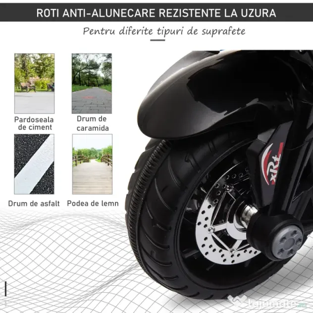 HOMCOM Motocicletă Electrică pentru Copii 3-6 Ani, Max 25 kg, 6V, Viteză 3km/h, Design Sportiv, Negru | Aosom Romania