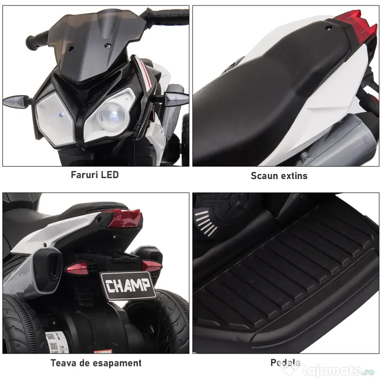 HOMCOM Motocicletă Electrică pentru Copii 3-6 Ani, Max 25 kg, 6V, Viteză 3km/h, Design Sportiv, Negru | Aosom Romania