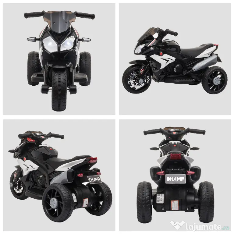 HOMCOM Motocicletă Electrică pentru Copii 3-6 Ani, Max 25 kg, 6V, Viteză 3km/h, Design Sportiv, Negru | Aosom Romania