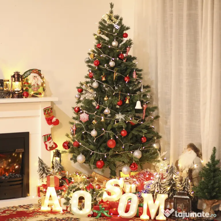210cm Brad de Craciun, Pin artificial cu ramuri 934 baza pliabila si detasabila, Decoratiune de Craciun HOMCOM | Aosom Romania