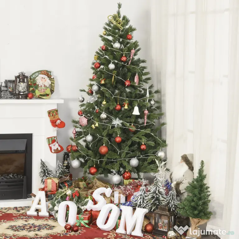 210cm Brad de Craciun, Pin artificial cu ramuri 934 baza pliabila si detasabila, Decoratiune de Craciun HOMCOM | Aosom Romania