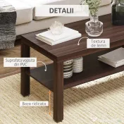 HOMCOM Măsuță de Cafea Rectangulară Clasică cu Raft Spațios de Depozitare din Lemn 90×45×44.5cm | Aosom Romania