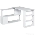HOMCOM Birou pe Colț în Formă de L cu 5 Rafturi de Depozitare, Masă de Birou pentru Calculator și Home Office, 120x100x74cm, Alb