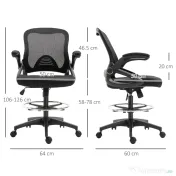 Vinsetto Scaun de Birou cu Înălțime Reglabilă, Brațe Rabatabile și Suport pentru Picioare, 64x60x106-126 cm, Negru | Aosom Romania