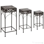Outsunny Set de 3 Scaune Suport pentru Plante, Design Clasic din Fier, Ideal pentru Decorul Grădinii, Maro | Aosom Romania 