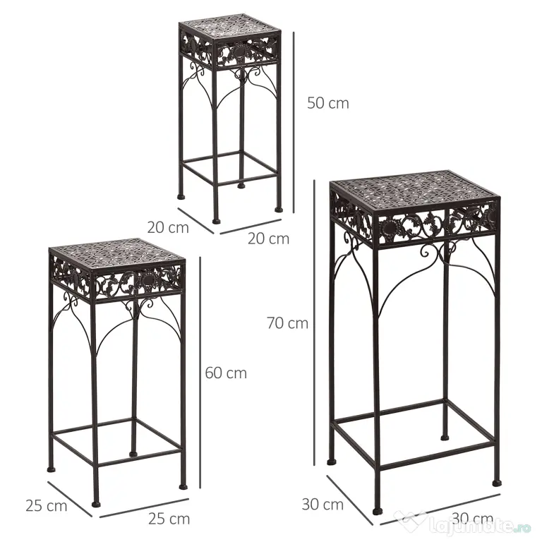 Outsunny Set de 3 Scaune Suport pentru Plante, Design Clasic din Fier, Ideal pentru Decorul Grădinii, Maro | Aosom Romania