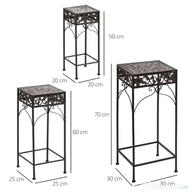 Outsunny Set de 3 Scaune Suport pentru Plante, Design Clasic din Fier, Ideal pentru Decorul Grădinii, Maro | Aosom Romania