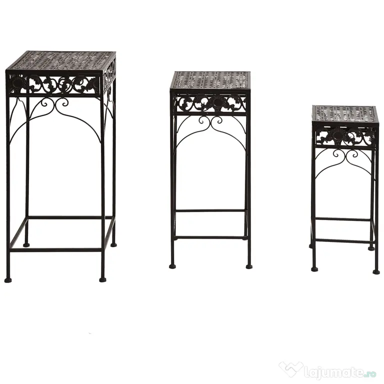 Outsunny Set de 3 Scaune Suport pentru Plante, Design Clasic din Fier, Ideal pentru Decorul Grădinii, Maro | Aosom Romania