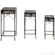 Outsunny Set de 3 Scaune Suport pentru Plante, Design Clasic din Fier, Ideal pentru Decorul Grădinii, Maro | Aosom Romania 