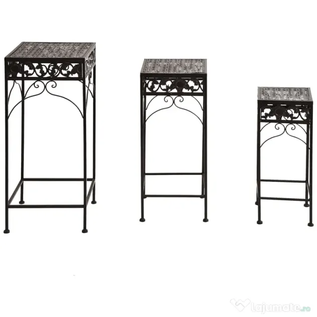 Outsunny Set de 3 Scaune Suport pentru Plante, Design Clasic din Fier, Ideal pentru Decorul Grădinii, Maro | Aosom Romania