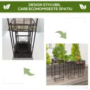 Outsunny Set de 3 Scaune Suport pentru Plante, Design Clasic din Fier, Ideal pentru Decorul Grădinii, Maro | Aosom Romania 