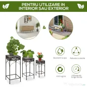 Outsunny Set de 3 Scaune Suport pentru Plante, Design Clasic din Fier, Ideal pentru Decorul Grădinii, Maro | Aosom Romania 