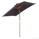 Outsunny Umbrela de Gradina Rabatabila  2x1.5m, 6 Stinghii si Stalp din Lemn de Brad Deschidere cu Coarda, Gri Inchis