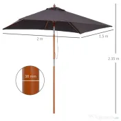 Outsunny Umbrelă de Grădină Rabatabilă, Cadru din Lemn de Brad, 2x1.5m, Gri Închis | Aosom Romania