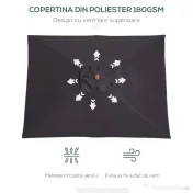 Outsunny Umbrelă de Grădină Rabatabilă, Cadru din Lemn de Brad, 2x1.5m, Gri Închis | Aosom Romania