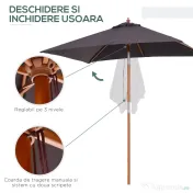 Outsunny Umbrelă de Grădină Rabatabilă, Cadru din Lemn de Brad, 2x1.5m, Gri Închis | Aosom Romania