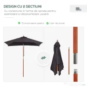 Outsunny Umbrelă de Grădină Rabatabilă, Cadru din Lemn de Brad, 2x1.5m, Gri Închis | Aosom Romania