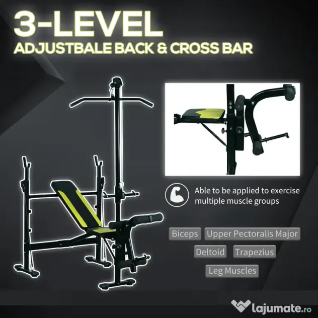 Banca Fitness cu Spatar Reglabil HOMCOM 175x110x202cm | Aosom Romania