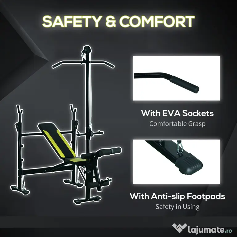 Banca Fitness cu Spatar Reglabil HOMCOM 175x110x202cm | Aosom Romania