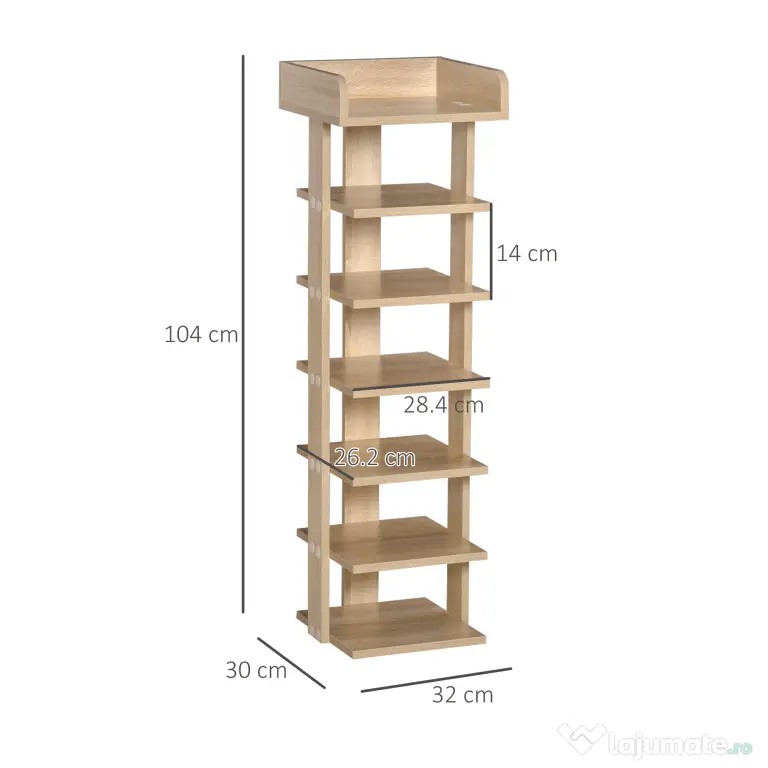 HOMCOM Dulap pentru pantofi din Lemn pentru Hol, Raft pentru 6 Pantofi cu Spatiu de depozitare, 32x30x104cm, stejar | Aosom Romania