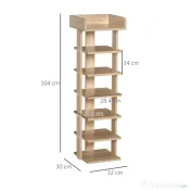 HOMCOM Dulap pentru pantofi din Lemn pentru Hol, Raft pentru 6 Pantofi cu Spatiu de depozitare, 32x30x104cm, stejar | Aosom Romania