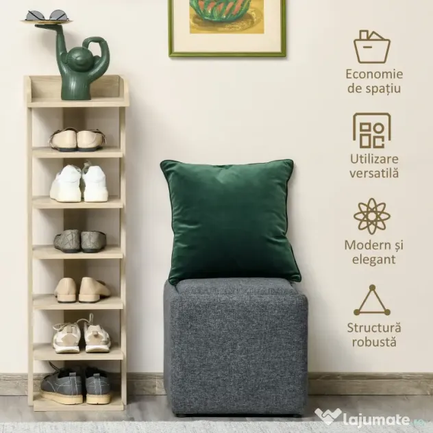HOMCOM Dulap pentru pantofi din Lemn pentru Hol, Raft pentru 6 Pantofi cu Spatiu de depozitare, 32x30x104cm, stejar | Aosom Romania