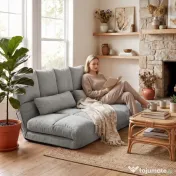 HOMCOM Canapea de Podea, Pliabila 130 cm, Perfect pentru Familie, Gri