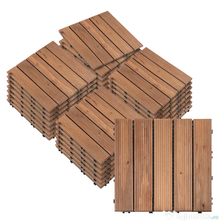 Outsunny Gresie Exterior Lemn – Set 27 Bucati Interblocabile