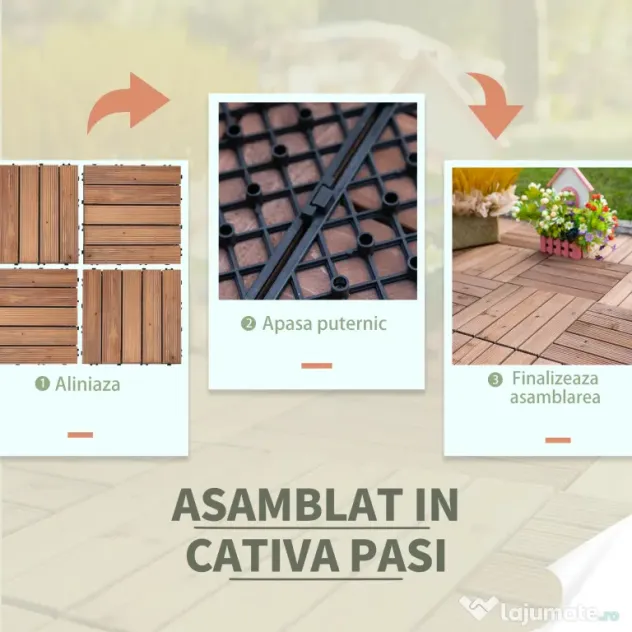 Outsunny Gresie Exterior Lemn – Set 27 Bucati Interblocabile