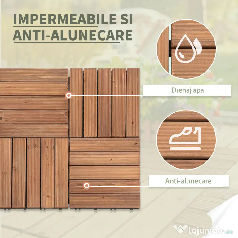 Outsunny Gresie Exterior Lemn – Set 27 Bucati Interblocabile