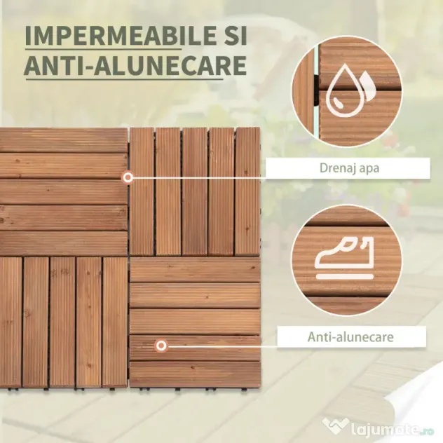 Outsunny Gresie Exterior Lemn – Set 27 Bucati Interblocabile