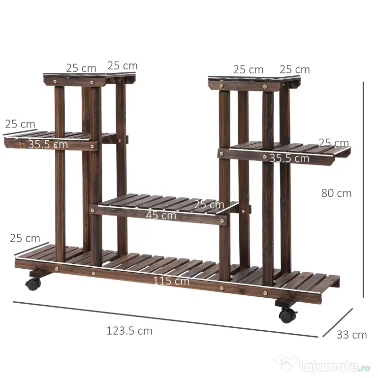Outsunny Raft de Flori cu 4 Nivele si Roti , din Lemn 123.5L x 33L x 80Hcm | Aosom Romania