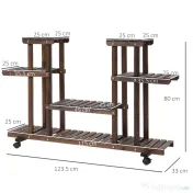 Outsunny Raft de Flori cu 4 Nivele si Roti , din Lemn 123.5L x 33L x 80Hcm | Aosom Romania 