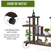 Outsunny Raft de Flori cu 4 Nivele si Roti , din Lemn 123.5L x 33L x 80Hcm | Aosom Romania 