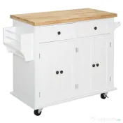HOMCOM Carucior Bucatarie Sertare Dulapuri 4 Roti Lemn 111x44.5x82.5cm Alb | Aosom Romania 