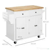 HOMCOM Carucior Bucatarie Sertare Dulapuri 4 Roti Lemn 111x44.5x82.5cm Alb | Aosom Romania 