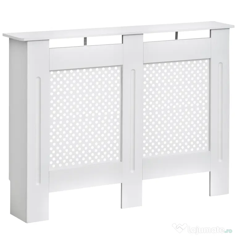 HOMCOM Carcasă Modernă pentru Calorifer, Model cu Gratii din MDF, Design cu Lamele pentru Casă și Birou, 111,5x82x19 cm, Alb | Aosom Romania
