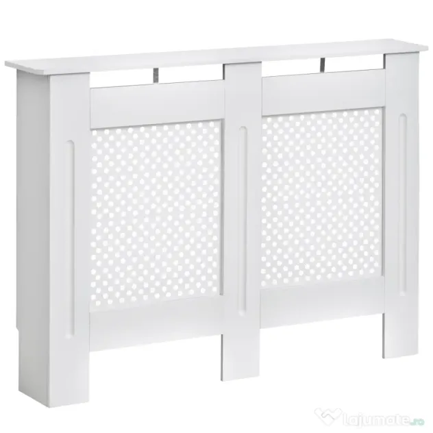 HOMCOM Carcasă Modernă pentru Calorifer, Model cu Gratii din MDF, Design cu Lamele pentru Casă și Birou, 111,5x82x19 cm, Alb | Aosom Romania