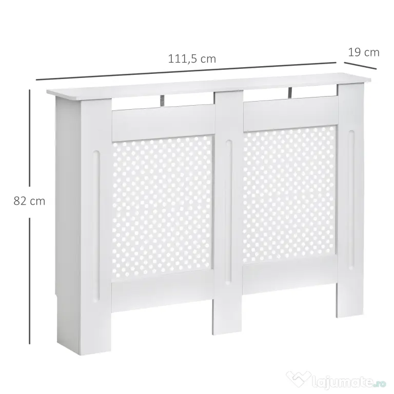HOMCOM Carcasă Modernă pentru Calorifer, Model cu Gratii din MDF, Design cu Lamele pentru Casă și Birou, 111,5x82x19 cm, Alb | Aosom Romania