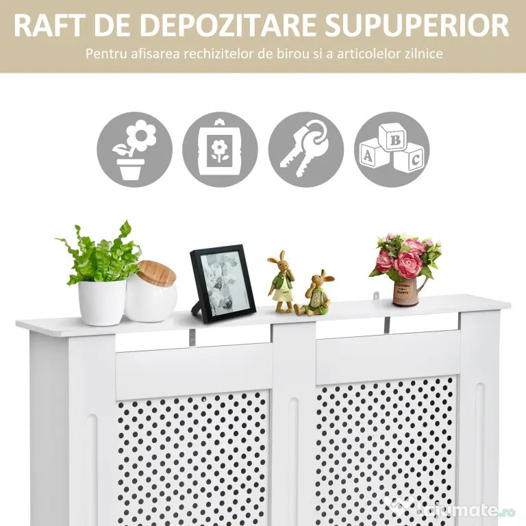 HOMCOM Carcasă Modernă pentru Calorifer, Model cu Gratii din MDF, Design cu Lamele pentru Casă și Birou, 111,5x82x19 cm, Alb | Aosom Romania