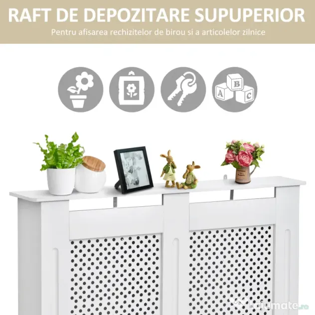 HOMCOM Carcasă Modernă pentru Calorifer, Model cu Gratii din MDF, Design cu Lamele pentru Casă și Birou, 111,5x82x19 cm, Alb | Aosom Romania