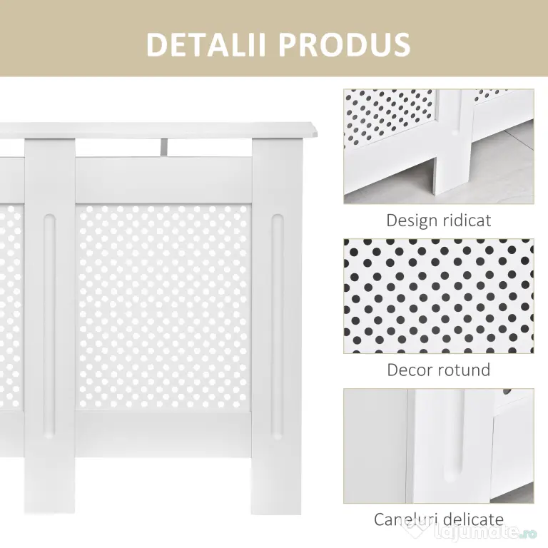 HOMCOM Carcasă Modernă pentru Calorifer, Model cu Gratii din MDF, Design cu Lamele pentru Casă și Birou, 111,5x82x19 cm, Alb | Aosom Romania