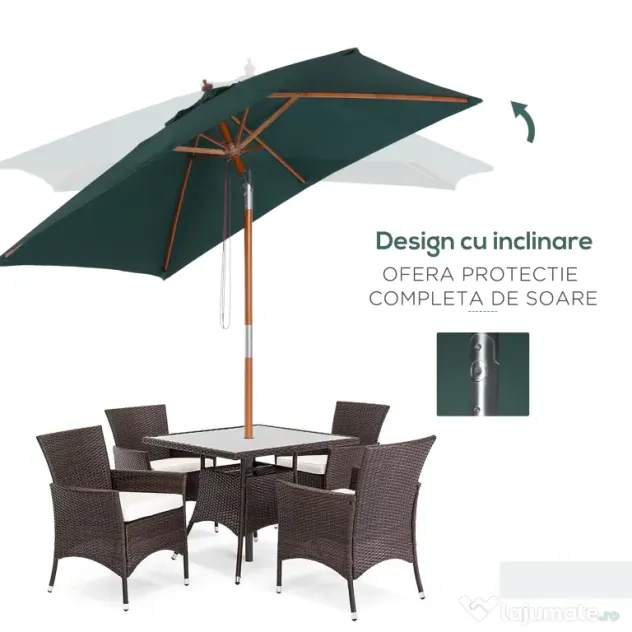 Umbrela Dreptunghiulara Outsunny din Bambus, 2x1.5x2,3m | Aosom Romania
